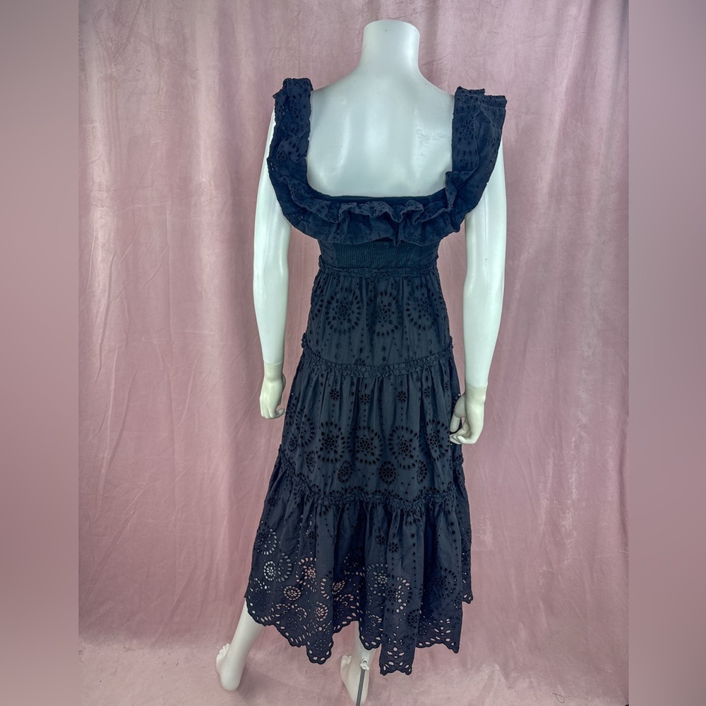 Zara Womens 100% Cotton Black Floral Eyelet Maxi Dress Size XS Off The Shoulder - Picture 4 of 8